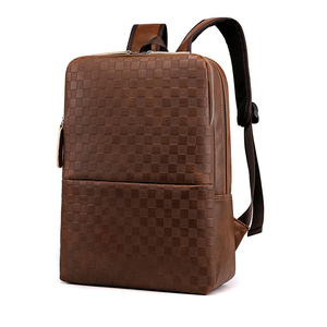 Roziv Sports Brown Genuine <b>Leather</b> <b>Laptop</b> <b>Backpack</b> Diamond Lattice Pattern Water Resistant Unisex Softback Buckle Closure Luxury - Product Image 1