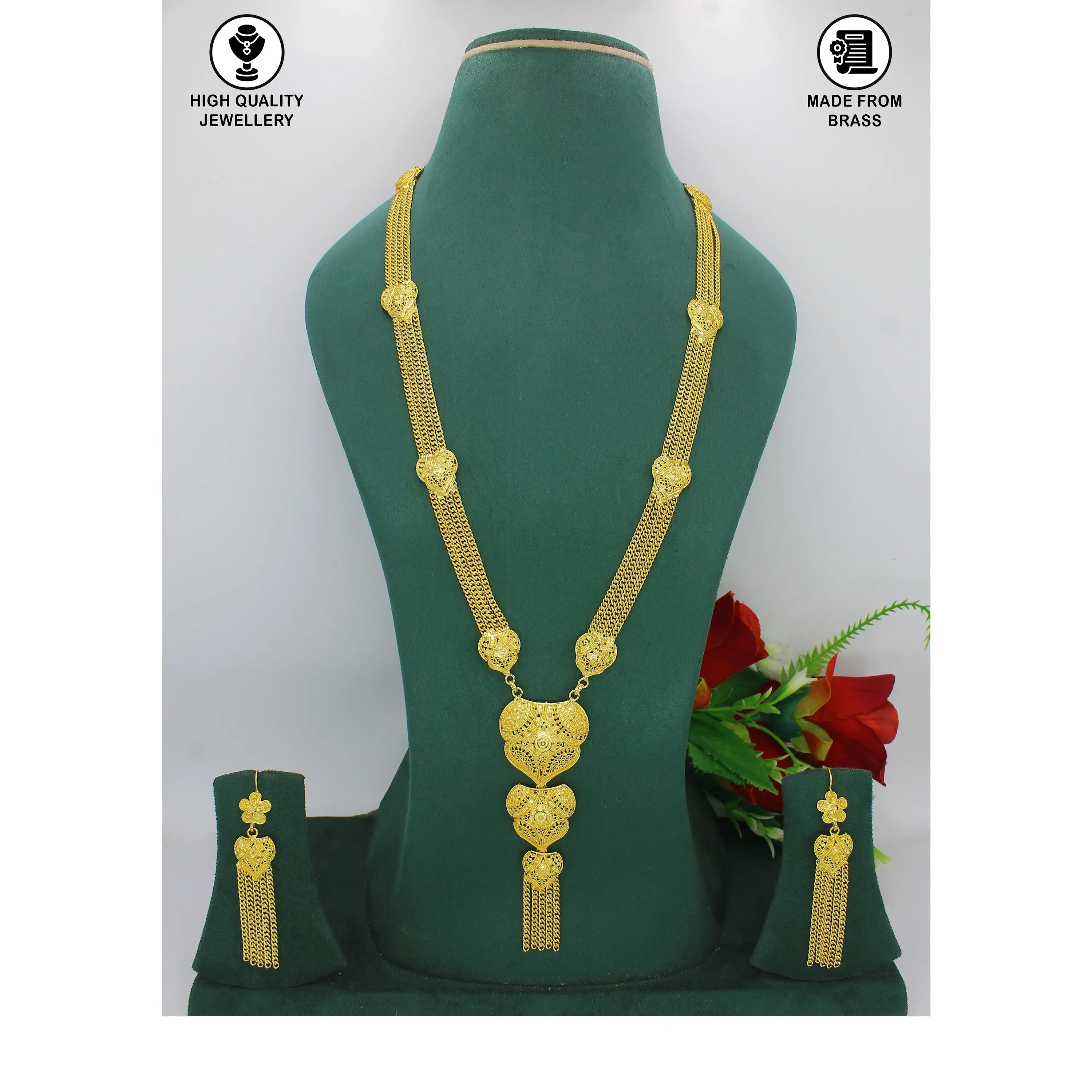 Türk düğün takısı takım çiçek kolye takı altın kaplama takı 24k altın kaplama Dubai kolye ve bilezik seti hint