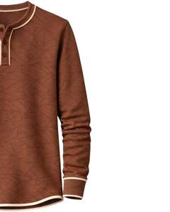 Sudadera Henley con estampado geométrico marrón para hombre, de manga larga, tejido French Terry, corte regular, informal, para invierno, nueva. - Product Image 4