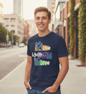 Camiseta Azul Marino Premium de 220 GSM 100% Poliéster, Venta al por Mayor, con Estampado Frontal 'Live Laugh Love' | - Product Image 3