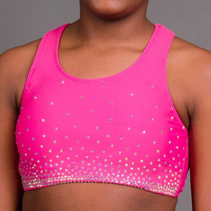 <b>Girls</b> Fuschia Solid Front 2 Piece Yoga Set Rhinestone Sports Bra High Waist <b>Shorts</b> Racerback Crop Top Water Resistant Breathable - Product Image 4