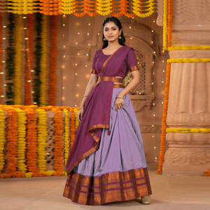 Lehenga Choli de Seda con Borde en Contraste, Diseño Acampanado, Largo hasta el Suelo, Sin Arrugas, con Dupatta a Juego, para Bodas, Fiestas, Graduaciones y Eventos Festivos - Product Image 3