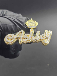 Collar con Colgante de Moissanita y Plata Personalizado con Nombre, Letra Tipo Corona, Estilo Iced Out, Joyería de Lujo Hip Hop, Regalo - Product Image 4