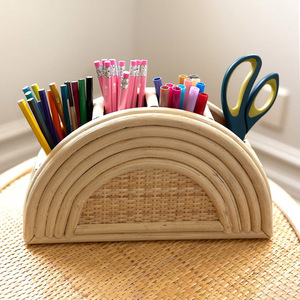 Woven rattan pen holder <b>large</b> pencil case <b>storage</b> <b>baskets</b> multi use desk organiser divided <b>basket</b> - Product Image 5