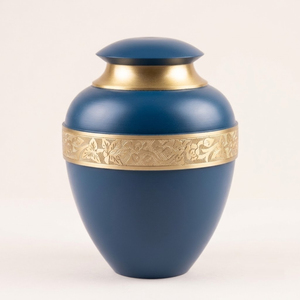 Premium Blue Crackle Brass Cremation Urn Hand-Engraved Large Adult Funeral <b>Memorial</b> Ashes <b>Vase</b> Wholesale Ocean Breeze Metal Urn - Product Image 5