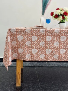 Handmade Hand Block Printed 100% Cotton <b>Square</b> <b>Tablecloth</b> Modern Floral Design Custom Sizes Table Cover for Dining Parties - Product Image 6