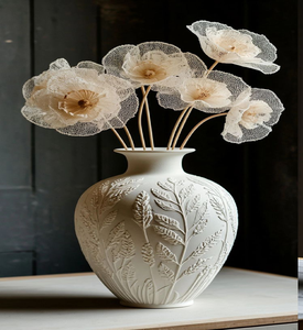 Vase craquelé orné de pierres précieuses avec appliques florales en cristal et bord évasé. Articles de luxe haut de gamme disponibles à prix de gros. - Product Image 2