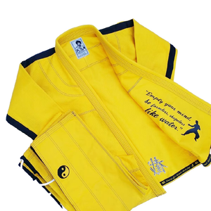 Kimono de BJJ jaune avec bordure noire et logo Yin Yang – Vêtements d'arts martiaux unisexes pour adultes – 100 % coton, coupe classique - Product Image 3