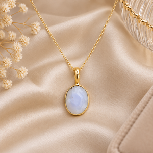 <b>Moonstone</b> Gemstone Pendant Necklace | Gold Plated Bezel <b>Jewelry</b> | Handmade Birthstone Fashion <b>Jewelry</b> Gift For Women - Product Image 1