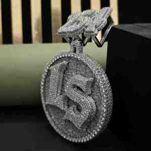 จี้เพชรโมอิสซาไนต์ชุบเงินแบบเต็มเม็ด รุ่น Full Iced Out LS หมายเลขสั่งทำพิเศษ 254 สไตล์ฮิปฮอป - Product Image 5