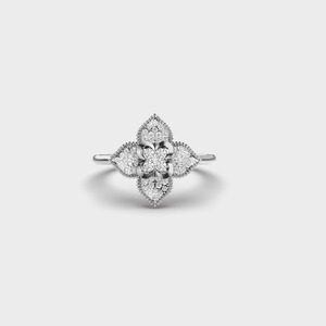 Bague de fiançailles en or blanc avec diamant rond taille brillant, sertissage pavé, forme fleur, bijoux fins classiques pour femme - Product Image 1