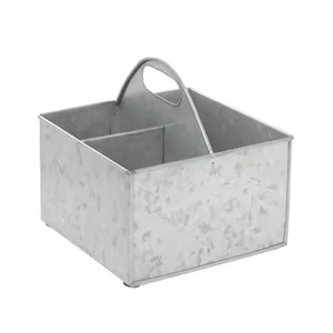 Galvanized Metal Caddy Modern Look Design Double Farmhouse <b>Kitchen</b> Picnic Dining Table Top <b>Storage</b> Organizer Eco-Friendly caddy - Product Image 1