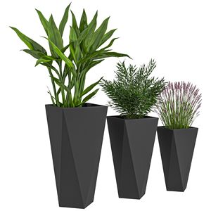 Set di 3 fioriere nere MgO alte per interni/esterni vasi da fiori impilabili con fori di drenaggio per balcone da giardino - Product Image 1