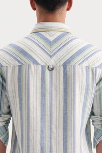 Camisas Casuales de Verano para Hombre Enovate, Diseño Poppy a Rayas, Lino/Algodón, Manga Larga, Doble Botonadura, Transpirables, ODM - Product Image 3