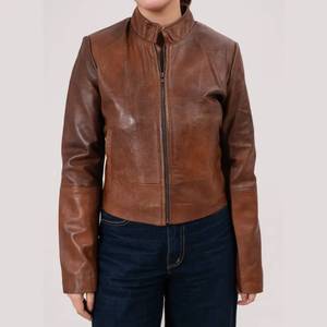Chaqueta de Cuero Genuino Marrón Vintage para Mujer Shirley - Diseño Transpirable de Invierno con Cierre de Cremallera - Chaqueta de Cuero Marrón Vintage - Product Image 1