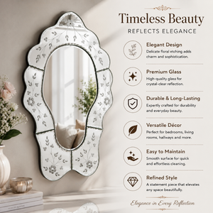 Luxury Venetian <b>Mirror</b> with Unique Organic Curved Shape and Floral Etched Glass Frame Antique Decorative Wall <b>Mirror</b> for Home - Product Image 6