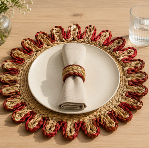 Ensemble de vaisselle en jonc de mer tissé à la main de haute qualité Lacvietcraft, style bohème, rond, 38 cm, respectueux de l'environnement, comprenant des sets de table et un tapis de pique-nique - Product Image 1
