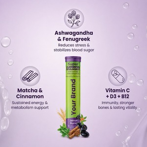 Tabletas Efervescentes Super Greens con Ashwagandha, Moringa, Espirulina, Vitamina C/Vitamina D3/Vitamina B12, Refuerzo Inmunológico - Product Image 5