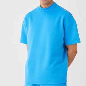Ensemble T-shirt et short pour homme, bleu uni, col montant, style décontracté, respirant, tricoté, pour l'été, OEM ODM, logo personnalisé - Product Image 2