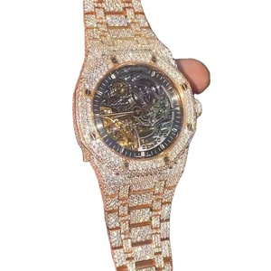 นาฬิกาคู่รักสไตล์ฮิปฮอปสุดหรูแบบคลาสสิก ดีไซน์โครงกระดูก ประดับเพชร ตัวเรือนสแตนเลสสตีลสีโรสโกลด์ กระจกแซฟไฟร์ ปรับแต่งได้ - Product Image 1
