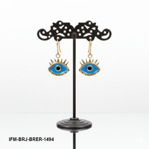 Boucles d'oreilles tendance faites à la main en laiton en forme d'œil, émail bleu marin, talisman œil porte-bonheur, crochets sans plomb, bijoux artisanaux - Product Image 5