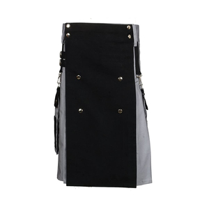 Kilt plissé en laine gris et noir avec poches et sangles à boucle pour hommes - Product Image 4