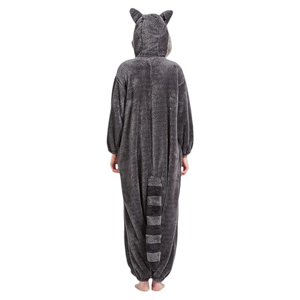 Pijama enterizo de lote de felpa suave con capucha y estampado de animal, diseño de mapache, para mujer, ideal para invierno - Product Image 2