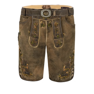 Shorts bavarois en cuir pour hommes, marron, motif floral brodé, taille haute, style vintage, pantalon traditionnel Trachten - Product Image 5