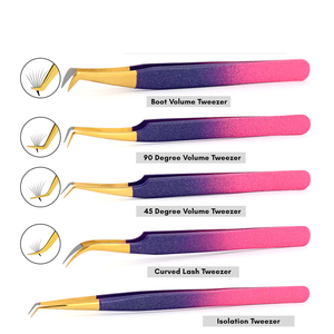 Ensemble de 5 pinces à cils professionnelles en acier inoxydable antistatique durables pour extensions de cils volume, pointes en fibre parfaites - Product Image 2