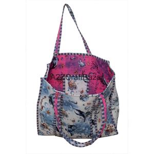 Quilted 100% Pure Cotton Fabric Long Handle Travel Shoulder Tote <b>Bag</b> for Women Exhibition & Party Use - Product Image 3