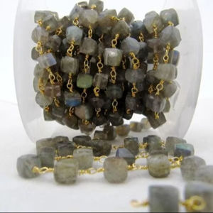 Chaîne de chapelet en labradorite naturelle, forme cube, facettes, perles de 6-7 mm - Product Image 2