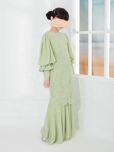 SIPO Malasia niños elegante Color sólido patrón moderno doble capa gasa Puff Baju Kurung dulce poliéster Abaya - Product Image 4