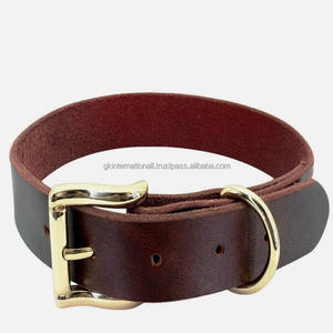 Collar de perro de cuero genuino de primera calidad al por mayor, herrajes de aleación ajustables de alta calidad, conjunto de Correa y accesorios para perro mascota - Product Image 4