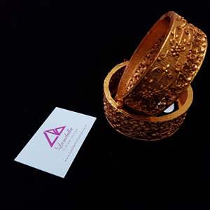 Classic Gold Plated <b>Copper</b> Kadda <b>Bangles</b> with Pearl Accents Oxidized Polish Finish India Origin - Product Image 1