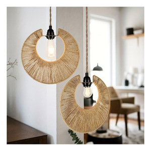Handwoven Water Hyacinth Pendant Light Eco Friendly Jute Hanging Lamp Shade Bohemian Rattan Drum <b>Lampshade</b> for Restaurant Hotel - Product Image 5