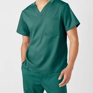 Blouse médicale pour homme, super douce, confortable, 2 poches, col en V, vert chasseur, pour salle d'opération - Product Image 3