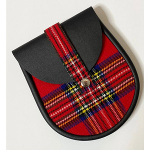 Sporran écossais à carreaux rouges de haute qualité avec cuir noir, livré avec ceinture et chaîne, accessoire de vente en gros - Product Image 3