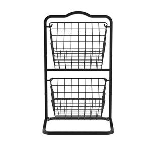 <b>Rectangle</b> Modern Design Multi Purpose with Two Tier <b>Storage</b> and Handles Elegant Wire <b>Basket</b> Rack for Kitchen Organization - Product Image 1