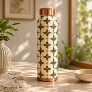 Botella de Agua de Cobre con Diseño Floral, Botella de Agua de Cobre con Diseño Bohemio y Hojas Verdes, Botella Portátil para Viajes - Product Image 3