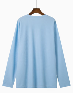 <b>Men</b> Light Blue Long Sleeve Knitted V-Neck Casual Shirt Breathable Solid Color Full Sleeve Spring Wear Top <b>Men</b> <b>s</b> Long Sleeves - Product Image 2
