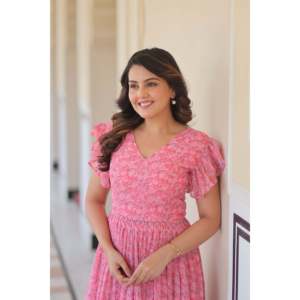 Faux Georgette Floral Print Flared Evening Gown - Product Image 6