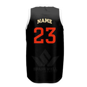 Maillot de basket-ball personnalisé sublimé unisexe noir, rouge et blanc, sans manches, col en V, anti-humidité, 100 % polyester, pour équipe sportive - Product Image 4