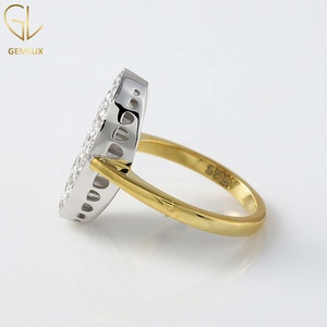 Round Moissanite Diamond <b>Ring</b>, Oval Shape Cluster Pave Set <b>Ring</b>, Two Tone Engagement <b>Ring</b>, Bella Swan Style <b>Ring</b>, <b>925</b> <b>Silver</b> - Product Image 5