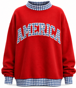 America Manufacturer Custom Logo Women's Mock Neck Sweatshirt Letter Applique <b>Patchwork</b> Loose Long Sleeve Contrast Polka Dot <b>Top</b> - Product Image 5