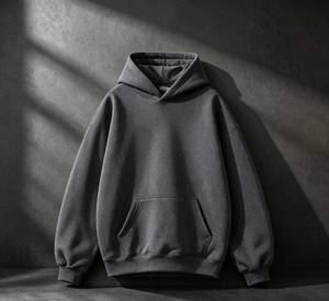เสื้อฮู้ดผู้ชายสีดำ ดีไซน์เรียบง่าย ผ้าฝ้ายเฟรนช์เทอร์รี่ ทรงหลวม ใส่ได้ในฤดูใบไม้ผลิ เป็นมิตรต่อสิ่งแวดล้อม - Product Image 4