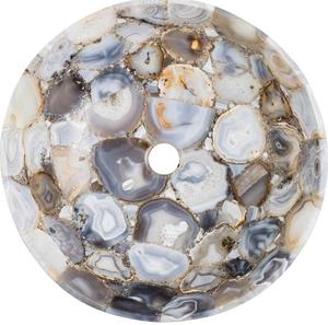 Lavabo Redondo de Ágata Blanca Gris de Lujo, Lavabo de Piedra Semipreciosa Natural para Baño - Product Image 2