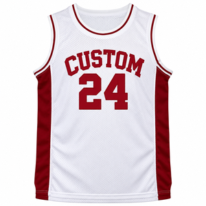 Maillot de basket-ball personnalisé, blanc et rouge, en maille, sans manches, chemise d'équipe, nom et numéro personnalisés, vente en gros - Product Image 1
