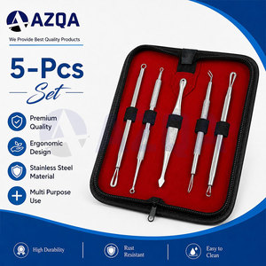 Ensemble d'outils d'extraction de comédons en acier inoxydable, 5 pièces, avec embouts de spatule à double extrémité et étui de rangement pour les soins du visage - Product Image 2