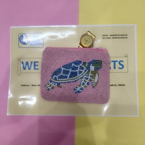Handmade <b>Beaded</b> Sea Turtle Pouch Pink Coin <b>Purse</b> Zipper Clutch Small Handcrafted <b>Beaded</b> Pouch Women Gift Travel Wallet - Product Image 3