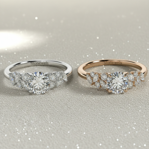 Anillo de compromiso de diamante redondo cultivado en laboratorio Stonewels con piedras laterales en racimo marquesa para anillo nupcial de oro con engaste de púas certificado - Product Image 5